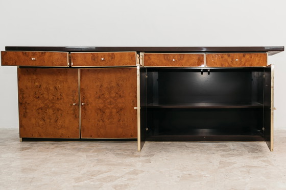 Image 1 of Sideboard In Radica E Metallo Dorato Modernariato Anni ‘70