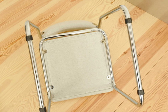 Image 1 of VINTAGE VINTAGE stalen buisvormige stoffen eetkamerstoel vrijdragend Bauhaus Modernist jaren 70