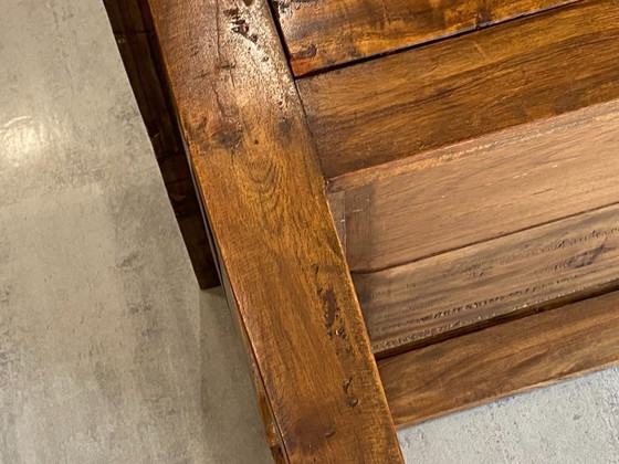 Image 1 of Rustic farmhouse coffee table in solid wood with 2 drawers, circa 1930