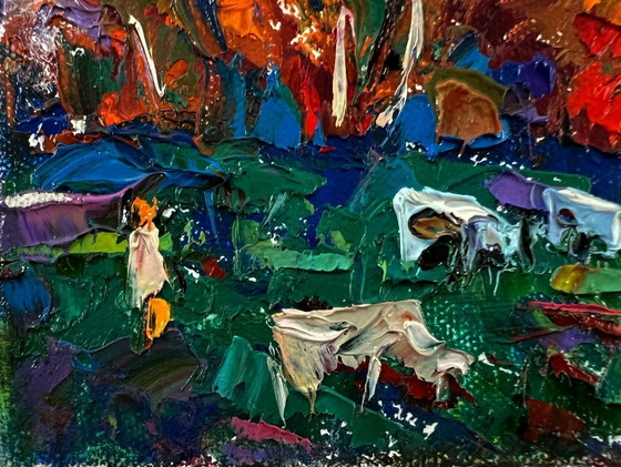 Original Oil Painting Autumn Nature Landscape Evening Forest – Paintings & Drawings, Canvas (photo 6 of 8)