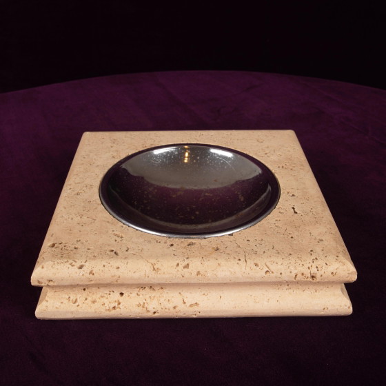 Vierkante Italiaanse Travertin Asbak met Uitneembare Metalen Schaal 1970 – Tafelaccessoires (photo 12 of 16)