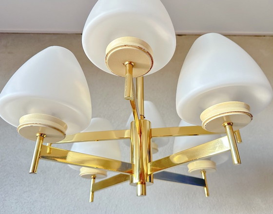 Vintage Kaiser Leuchten Pendant lamp – Glass, Brass (photo 12 of 15)