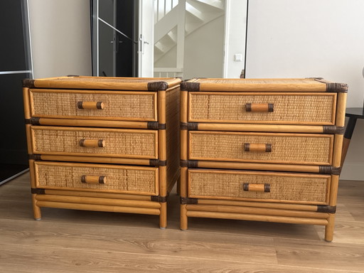 Vintage Rotan/Bamboo Cabinet – nachtkastjes, Rattan, Wood