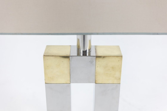 Image 1 of Sandro Petti. Geometrische lamp in zilver en goudkleurig metaal, jaren 70.