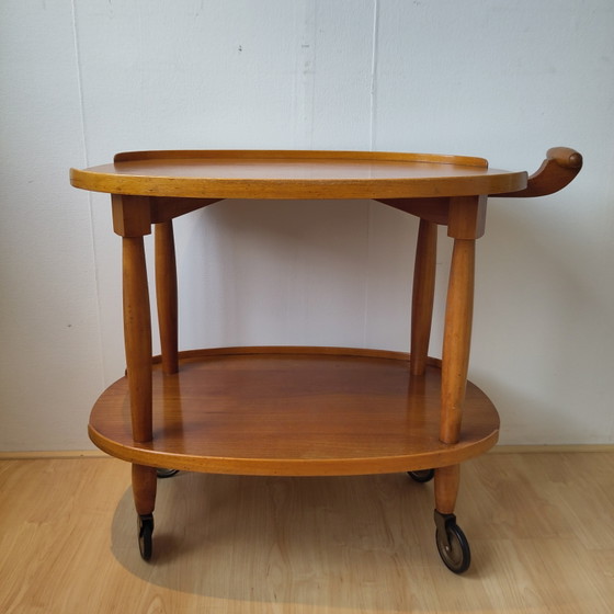 Image 1 of Vintage Mid Century Wooden Serving Trolley Germany