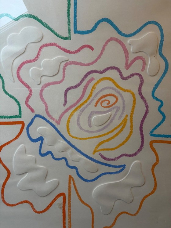 Grabado en relieve abstracto en marco dorado, Láminas artísticas, Papel, Madera, Multicolor (foto 8 de 8)
