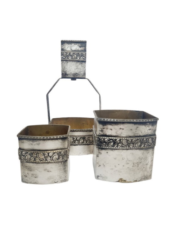 Set Fumatore Tedesco Art Déco, anni '30, Set di 3, Oggetti decorativi, Metallo, Ottone, Dorato (foto 14 di 15)
