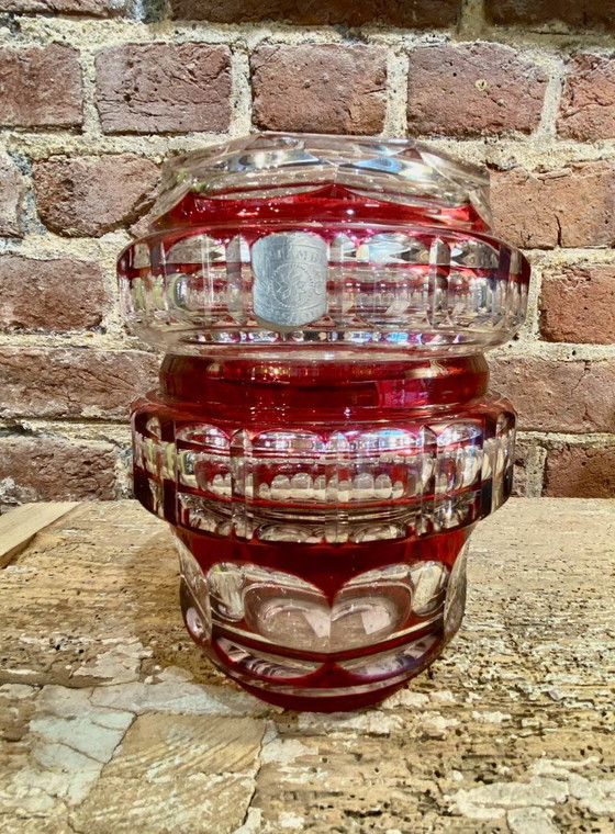 Vaso in Cristallo Rosso Doppio – Val Saint Lambert – Cristallo Tagliato (con etichetta) – Vasi (photo 5 of 8)