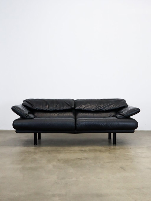 Vintage Alanda Sofa Black Leather 210cm by Paolo Piva for B&B Italia 1980s