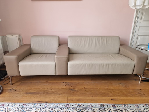 3 Zits leren design bank, bankstel. Als nieuw.