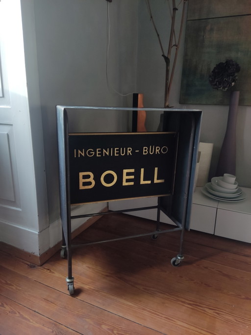 Consolle, carrello bar, moderno industriale, Boell, pezzo unico, acciaio grezzo, arrotolabile, nero-oro