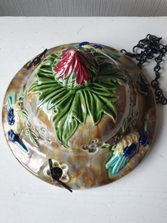 Hängender Majolika-Blumentopf mit Vögeln (Barbotine) – 23,5 cm – Vasen, Ceramic (photo 3 of 10)