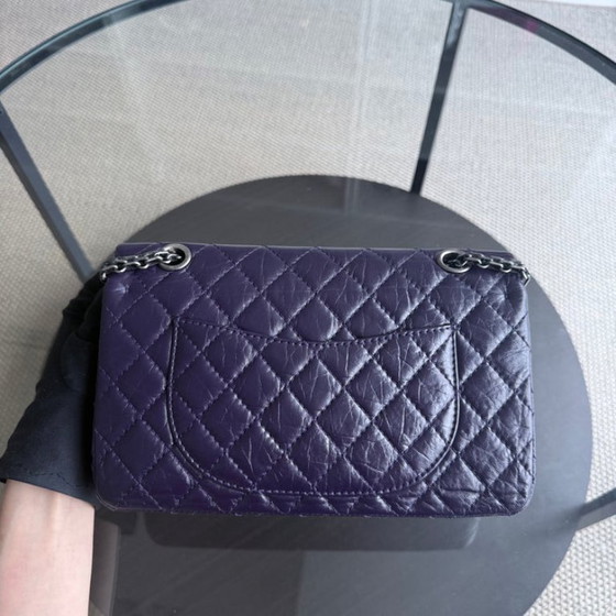 Image 1 of Chanel 2.55 Reissue 225 - Quilted Aged Calfskin Dark Violet Purple Aged Silver Hardware Series 17