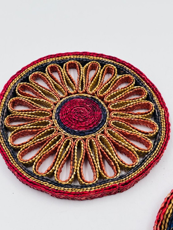 Image 1 of Set of 2 vintage braided rope trivets – bohemian style