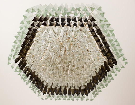 Image 1 of Weelderige kroonluchter van Paolo Venini voor Vivarini, Muranoglas/Prismaglas, Italië, jaren 70, op maat gemaakt