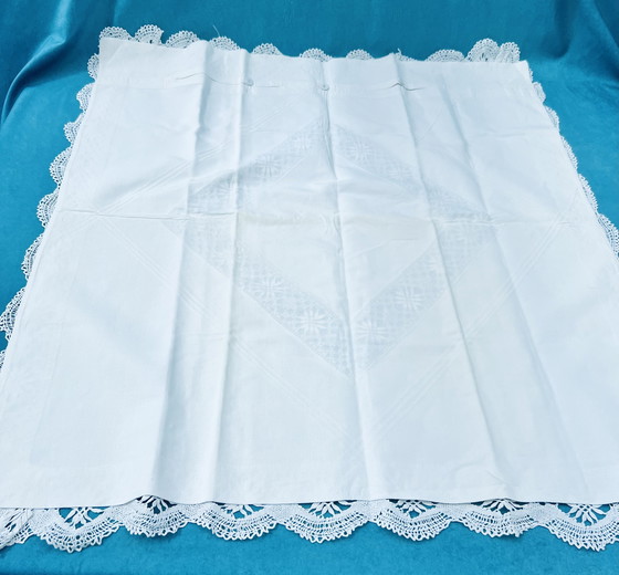 Image 1 of Vintage white pillowcases with lace & monogram**
