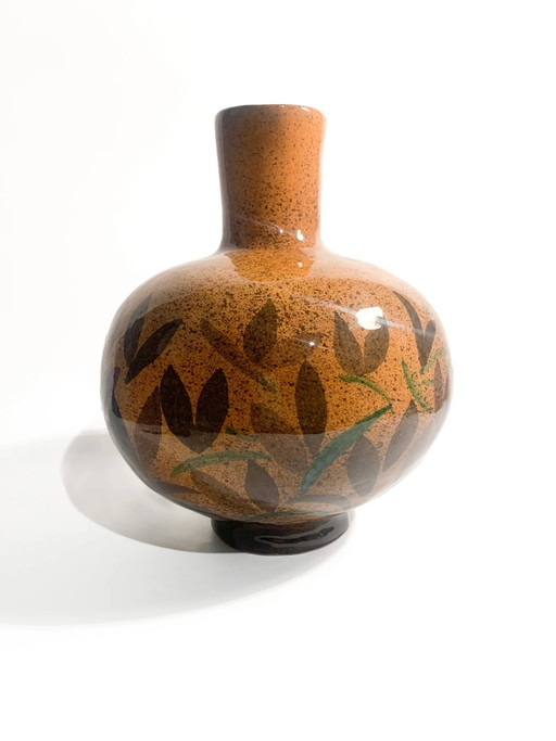 Vase en céramique orange peint à la main des années 1950 d'Italie centrale