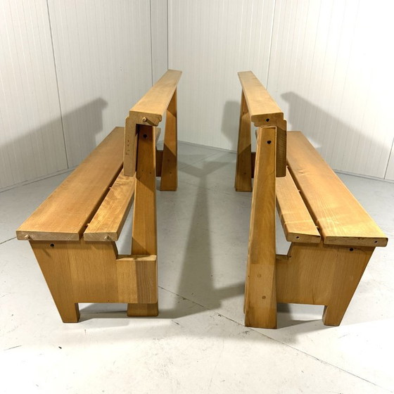 Image 1 of XL Modernist solid beech wood bench 1960s