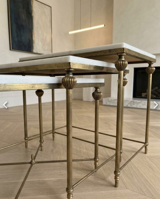 Vintage Italiaanse Hollywood Regency mimiset van onyx en messing