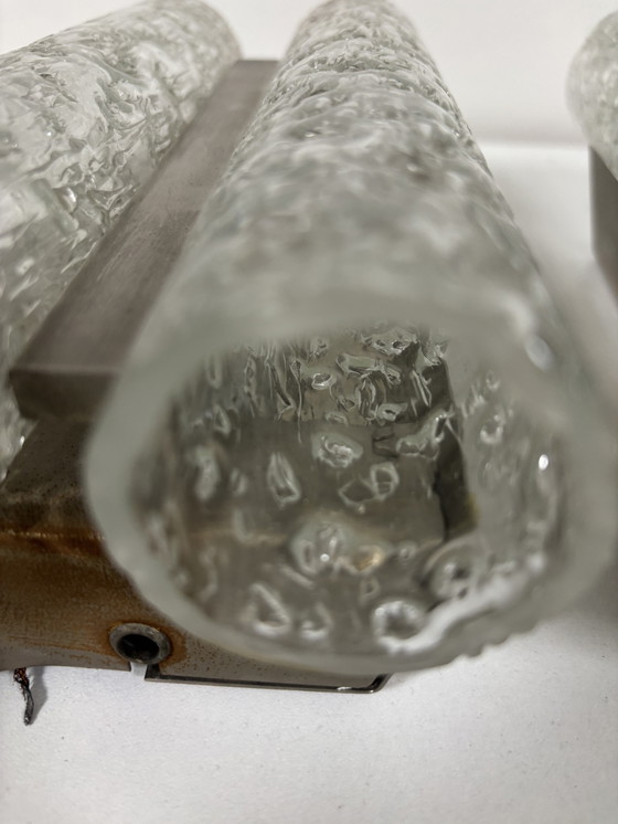 Image 1 of Juego de dos lámparas de pared con cristal de metal cromado, Doria Leuchten. Holanda, jaren 70