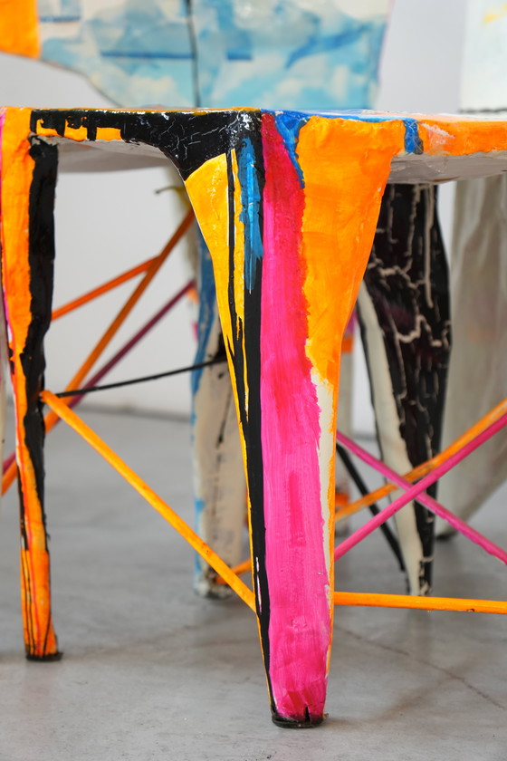 Image 1 of Paire de chaises modulaires sculpturales Guido Coletti (1995) - Collage peint à la main