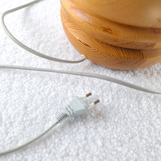 Vintage Table Lamp Mid Century Modern Design 1970s – Wood, Canvas (photo 6 of 7)