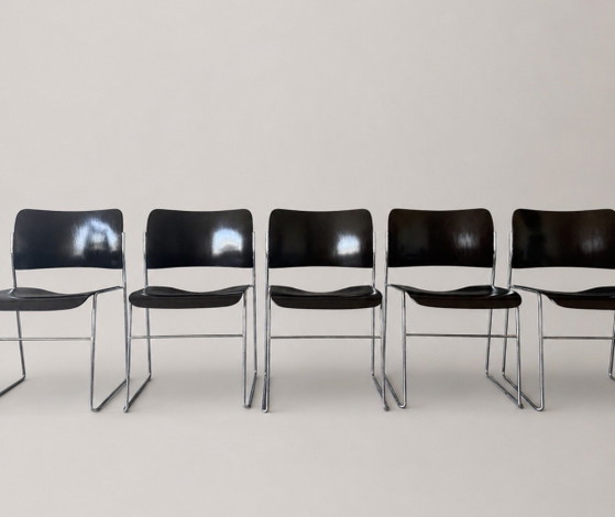 Image 1 of 5x Howe 40/4 stoelen – David Rowlan, Donker Bruin, Hout