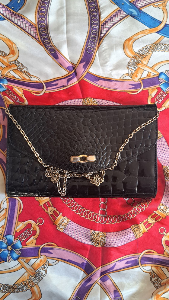 Image 1 of Sac vintage Pourchet Paris cuir façon crocodile – Made in France