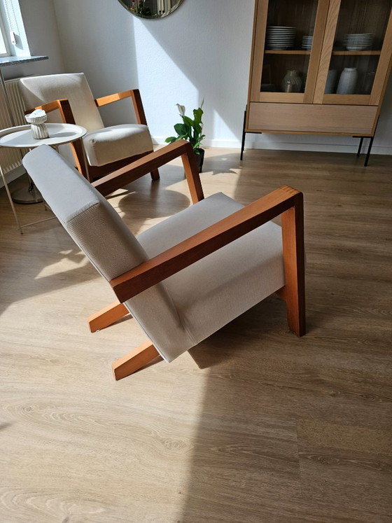 Dutch modernist low-profile armchairs, Wood, Beige (photo 3 of 11)