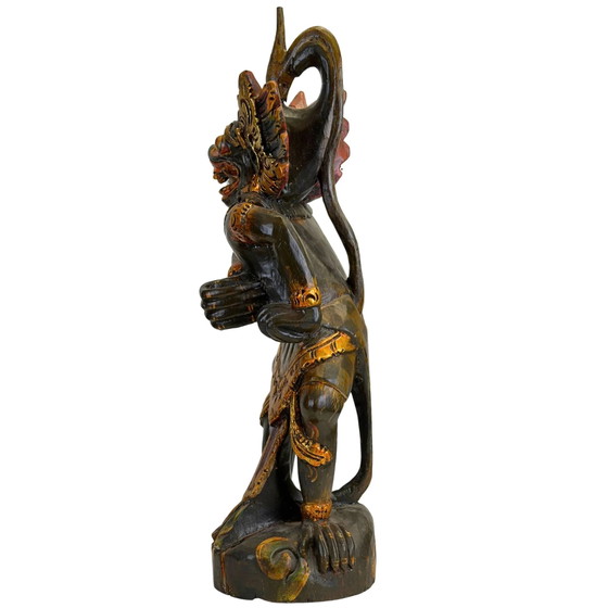 Antieke Balinese Kerishouder – Polychroom & Verguld Hout – 19e Eeuw – 61,5 cm – Kandelaars en kaarsen, Wood (photo 5 of 11)