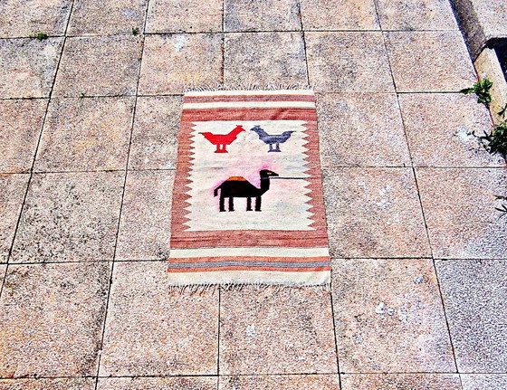 Image 1 of Alfombra bereber Kilim de lana 100x60 hecha a mano con motivos étnicos de camellos