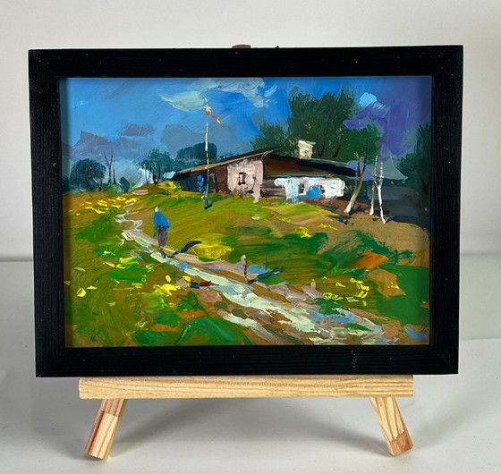 Dipinto a olio originale paesaggio impressionista La via di casa, Dipinti e disegni, Legno, Altro, Verde (foto 2 di 11)