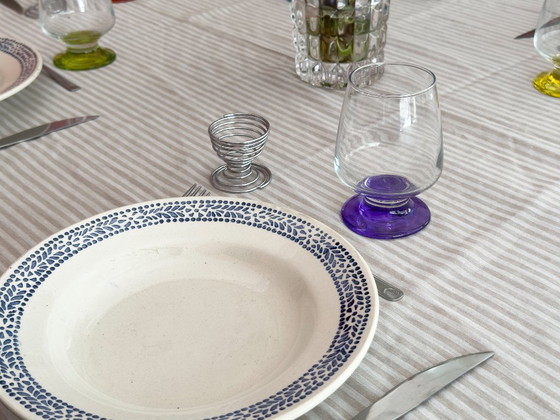 Image 1 of Set di 6 piatti da minestra vintage blu e bianchi maculati