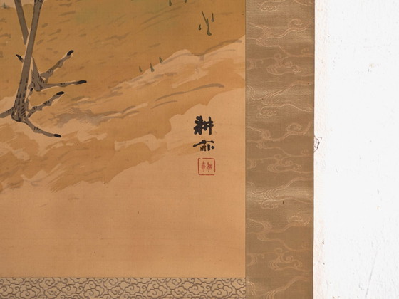 Antique Japanese kakejiku of a crane in colour on paper – Japan, circa 1900 – Paintings & Drawings, Wood (photo 38 of 40)