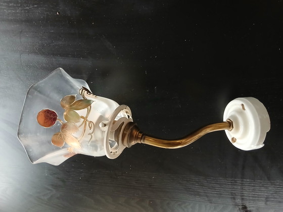 Image 1 of Gilded Tulip Porcelain Swan Neck Wall Light With Flowers