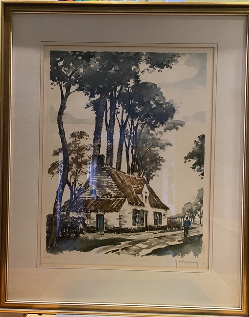 Roger Hebbelinck Radierung