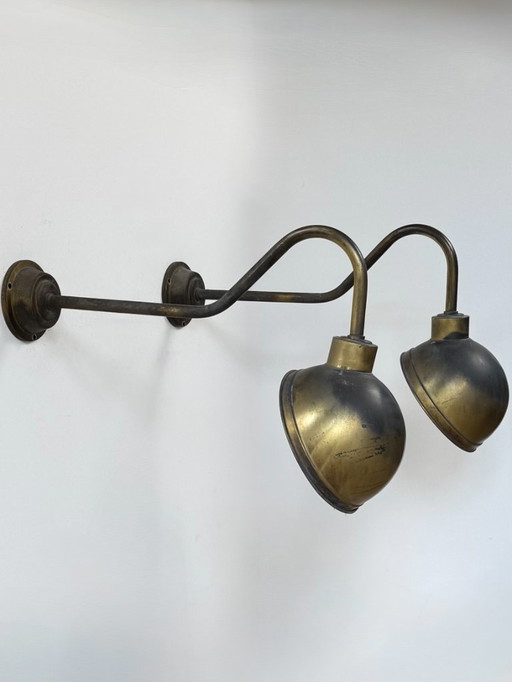 Pair of XL patinated brass wall lights, France 1970