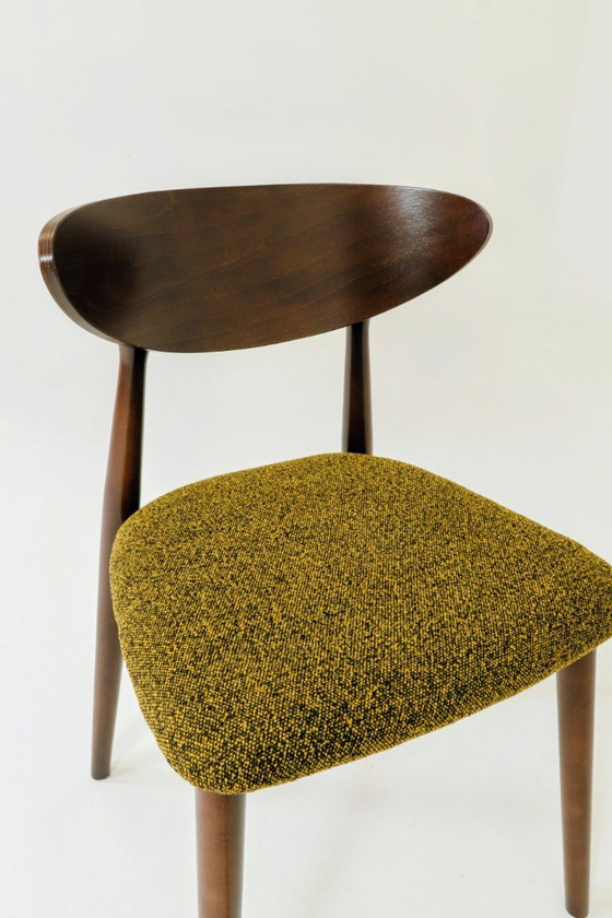 Image 1 of 6er-Set Moderner Buchenholz-Esszimmerstuhl, Bouclè gelb, Holz dunkel