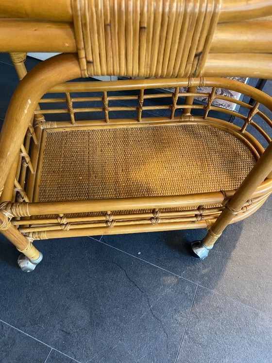 Image 1 of Chariot de service en rotin vintage