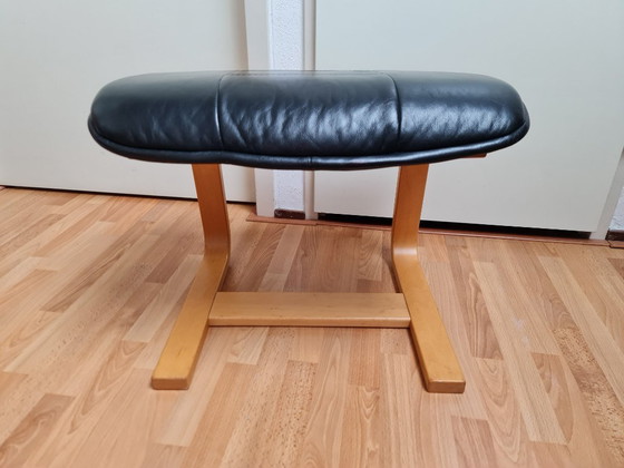 Image 1 of Hocker Poef Voetenbank Leer Vintage Scandinavisch Design