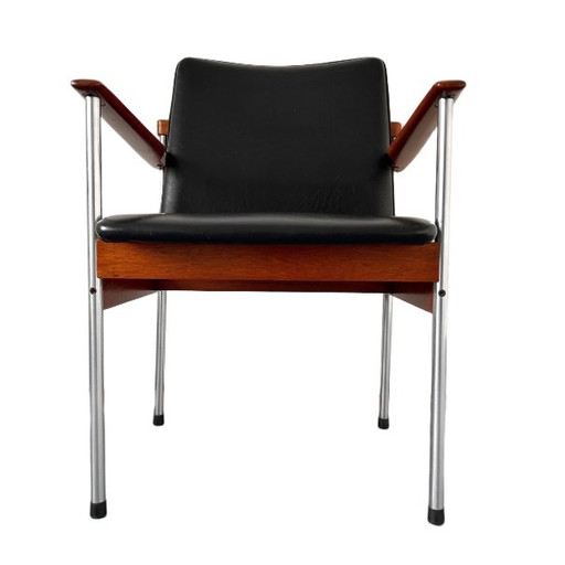 Vintage Deens Design Thereca stoel mid-century teak zwart 1970's