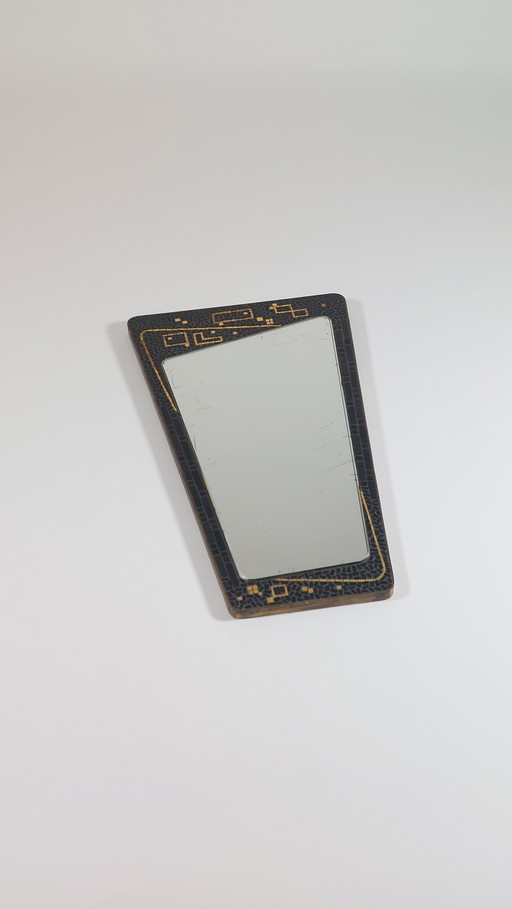 Vintage mid-century kidney mirror mosaic brass