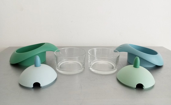Image 1 of Coppia di parmigiane/zuccheriere di Pino Spagnolo, design space age/pop-art, anni '70, Biesse Italia