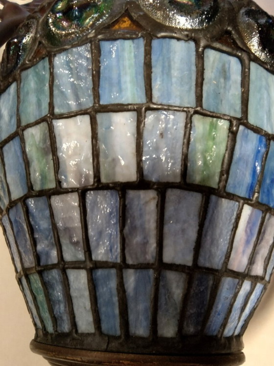 Image 1 of Bellissima lampada a sospensione Meyda Tiffany con finestre in vetro blu