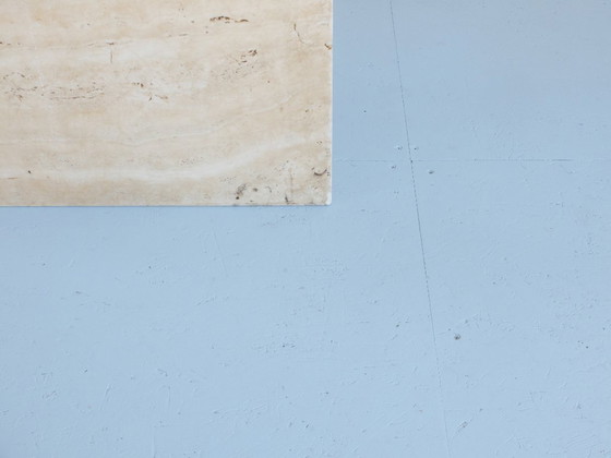 Image 1 of 1 Tavolino, acciaio inossidabile e pietra di travertino, Artelano France, anni '80.