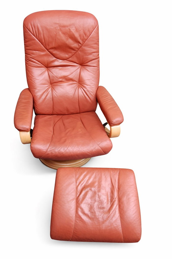 Image 1 of Leren draaifauteuil vintage con voetenbank  