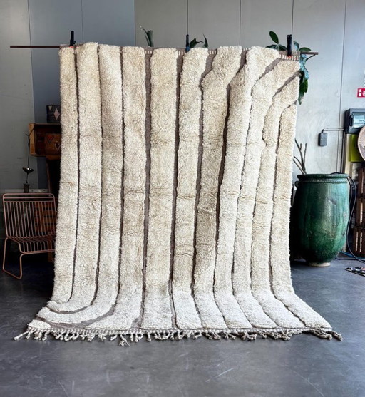 Moroccan White Wool Mrirt Rug 200x300cm- Moroccan Berber Beni Ourain Rug - White Authentic Carpet - Modern Design Rug - Hand Mad