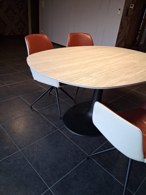 Mesa de comedor Leolux de diseño con 6 sillas tipo cubo Mobitec Mood 95.