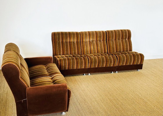 Image 1 of Vintage modulaire fluwelen bank, jaren 70, set van 5