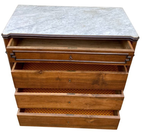 Image 1 of Commode ancienne style Louis Philippe avec plateau marbre blanc ajusté